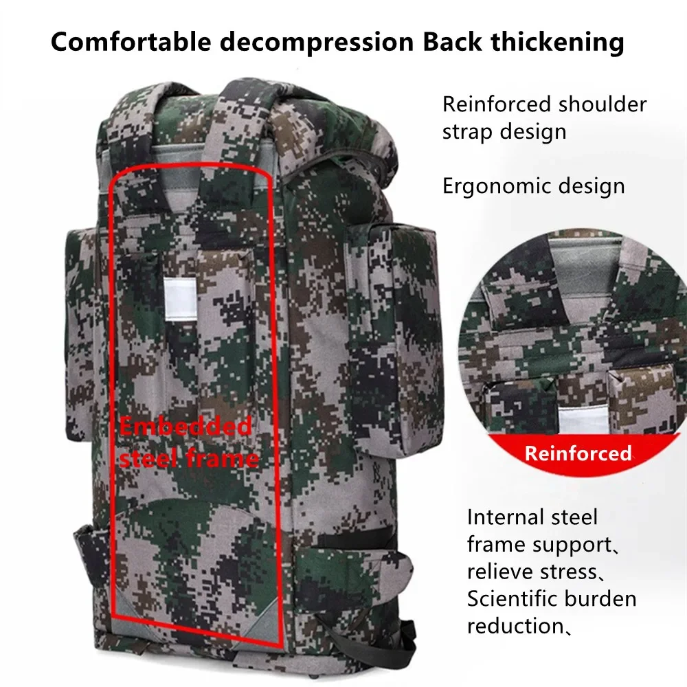 75L Camouflage Backpack Travel Luggage Outdoor Mountaineering Bag Bracket Knapsack Waterproof Plug in Bggage Laptop Storage Pack