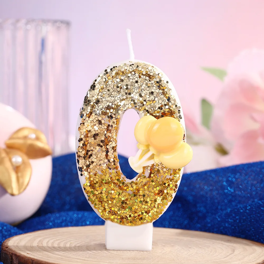 Golden Gradient Sequined Birthday Candles Yellow Balloon Digital Candles Festive Party Atmosphere Decoration Dessert Cake Plugin