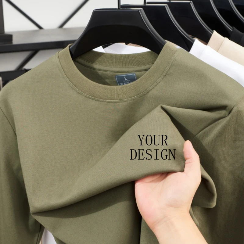 New Autumn Men's Solid Color Long Sleeve Tee, Custom Logo Soft Skin-Friendly Crew Neck Casual