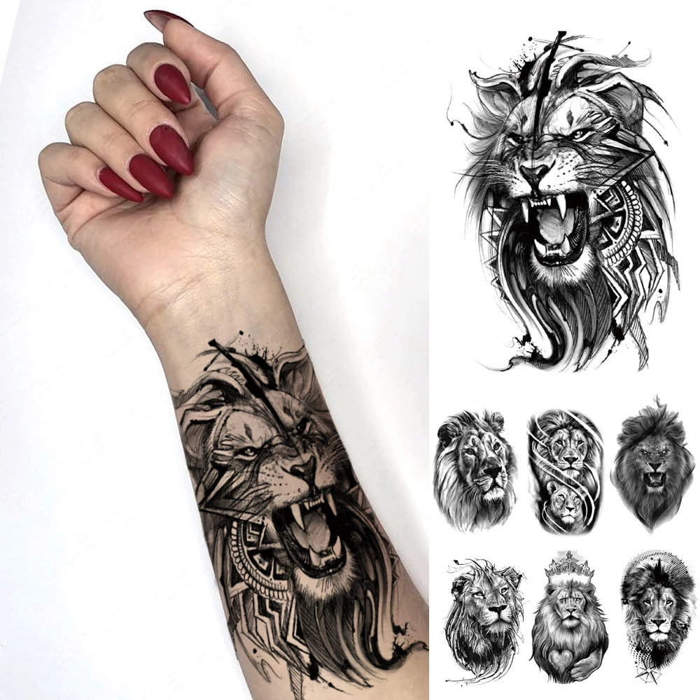 

Waterproof Temporary Tattoo Sticker Trash Polka style Flash Tattoos lion animal compass Body Art Arm Fake Tatoo Men Women
