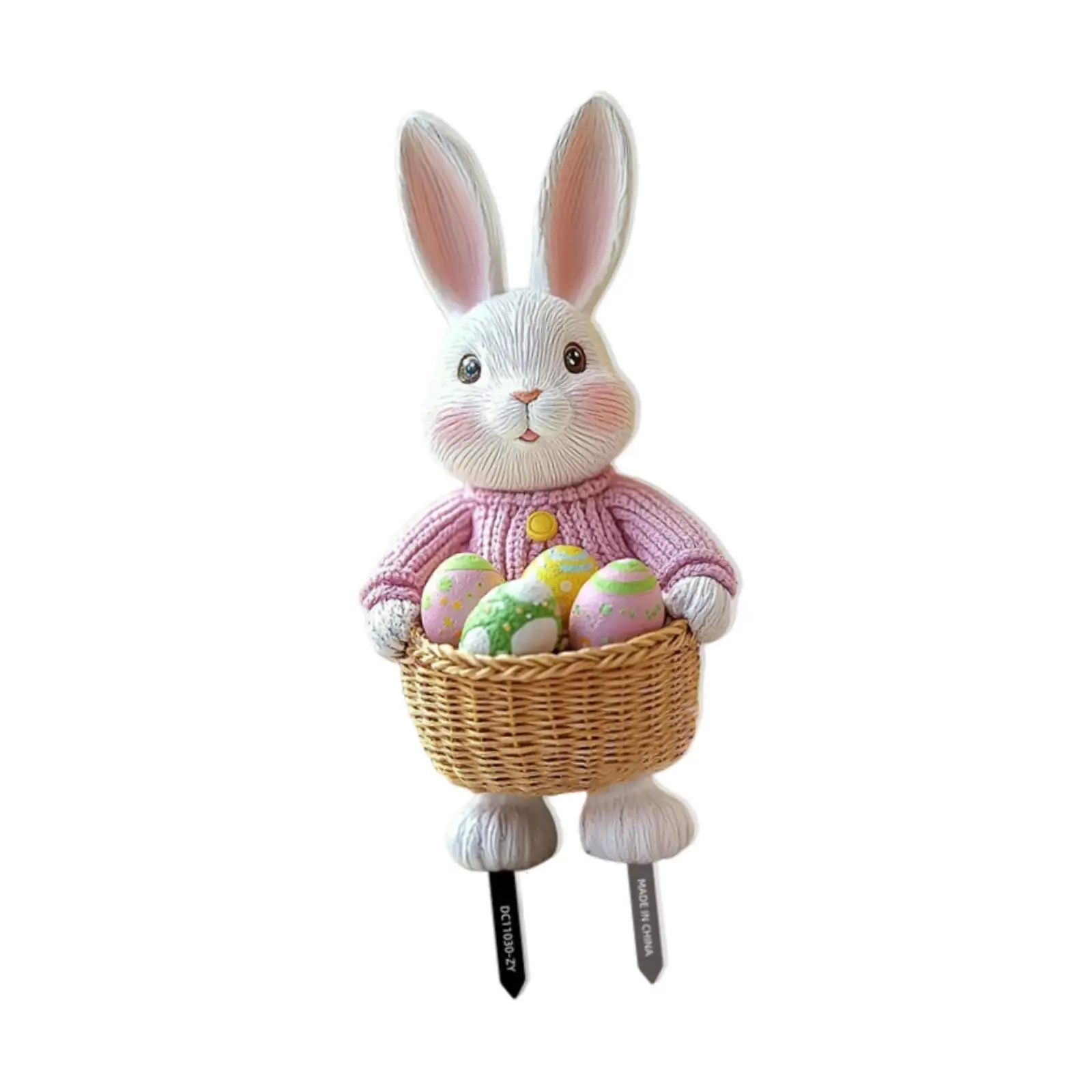 2D Easter Bunny Decorative Garden Stake Planter Pot Decor Lawn Ornament for Pathway Courtyard Indoor Outdoor Backyard Outside