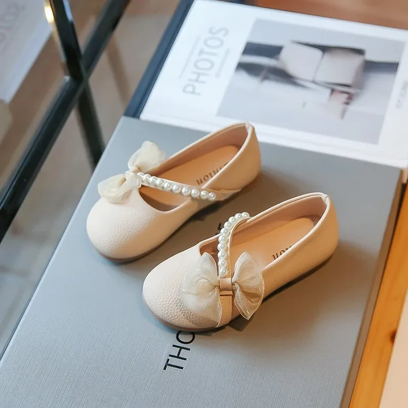 Children Casual Shoes for Girls Pearls Chic 2023 New Summer Elegant Princess Mary Jane Shoes Simple Platform Non-slip Kids Shoes