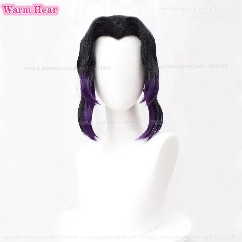 Kochou Shinobu Sintetico 35 cm Nero Viola Sfumato Bella Coda di Cavallo Capelli Cosplay Parrucche Resistenti Al Calore Halloween + Protezione Della Parrucca