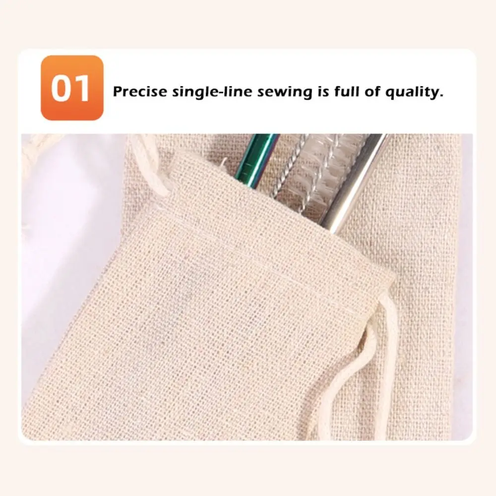 Portable Cotton Linen Drawstring Pocket Dustproof Drawstring Pouch Cutlery Organizer Home