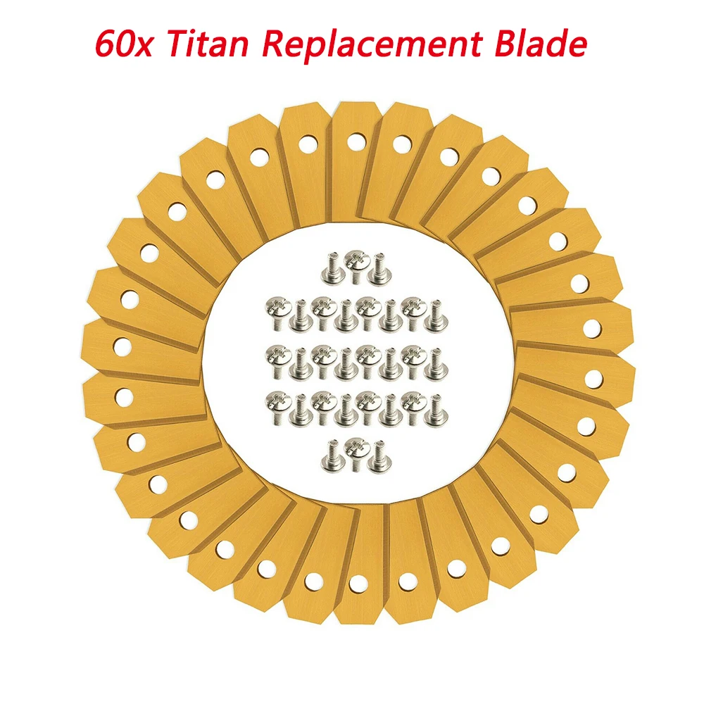 

60Pcs Replacement Blades For Lawn Mower Titanizing Double-hole Lawn Mower Cutter Titanium-plated Lawn Mower Tool Parts Yellow