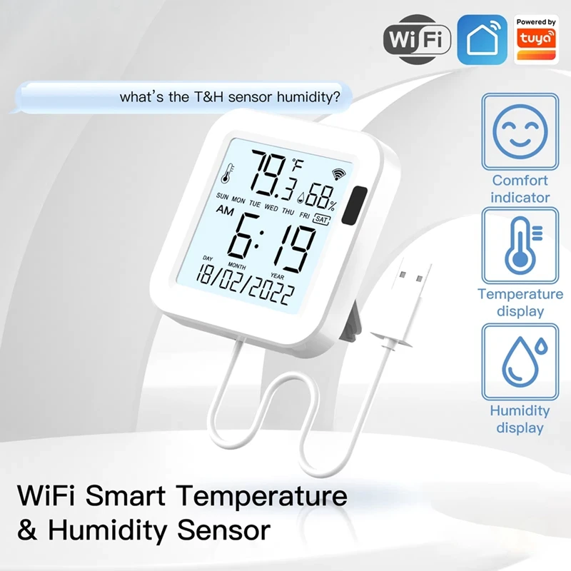 Abgr-sensor de temperatura e umidade tela lcd detecção infravermelha backlight inteligente tuya app remoto alexa voz