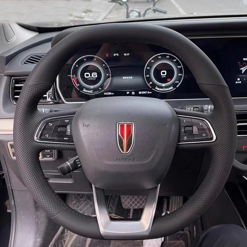 

For Hongqi Hs5 2019 22-25 HS7 19-22 Car Steering Wheel Cover Manual Sewing Genuine Leather Protector Braid Car Accessories Parts