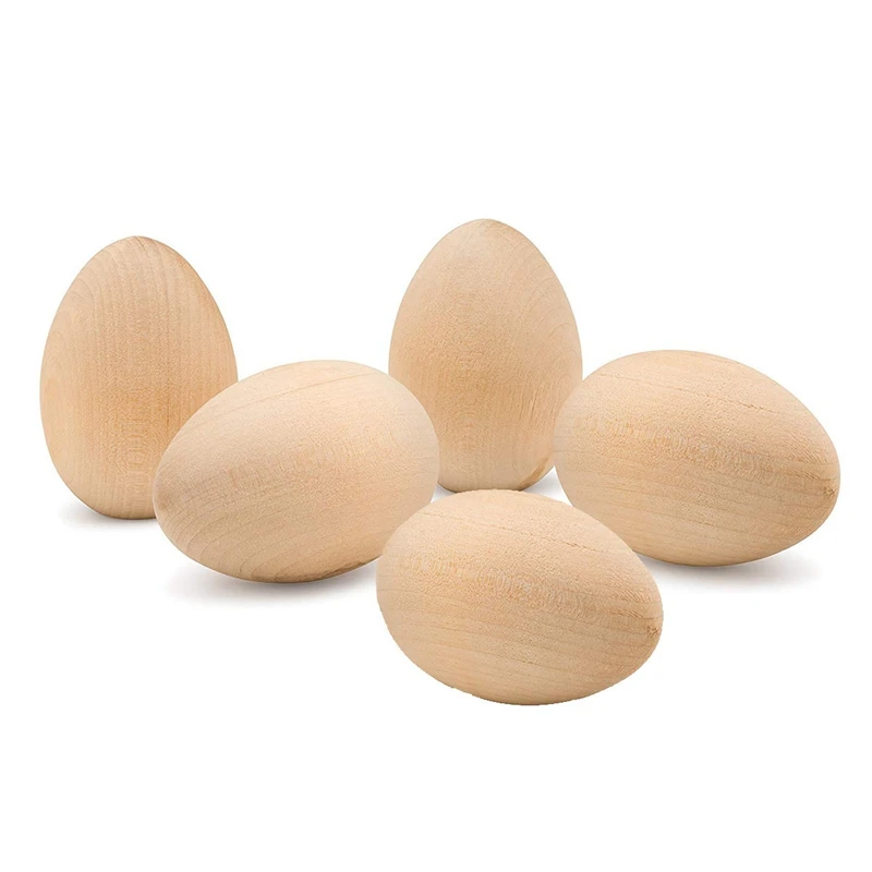 10Pcs Large Wooden Eggs Easter DIY Unfinished Wood Egg Handmade Bottom Wooden Toys Gifts