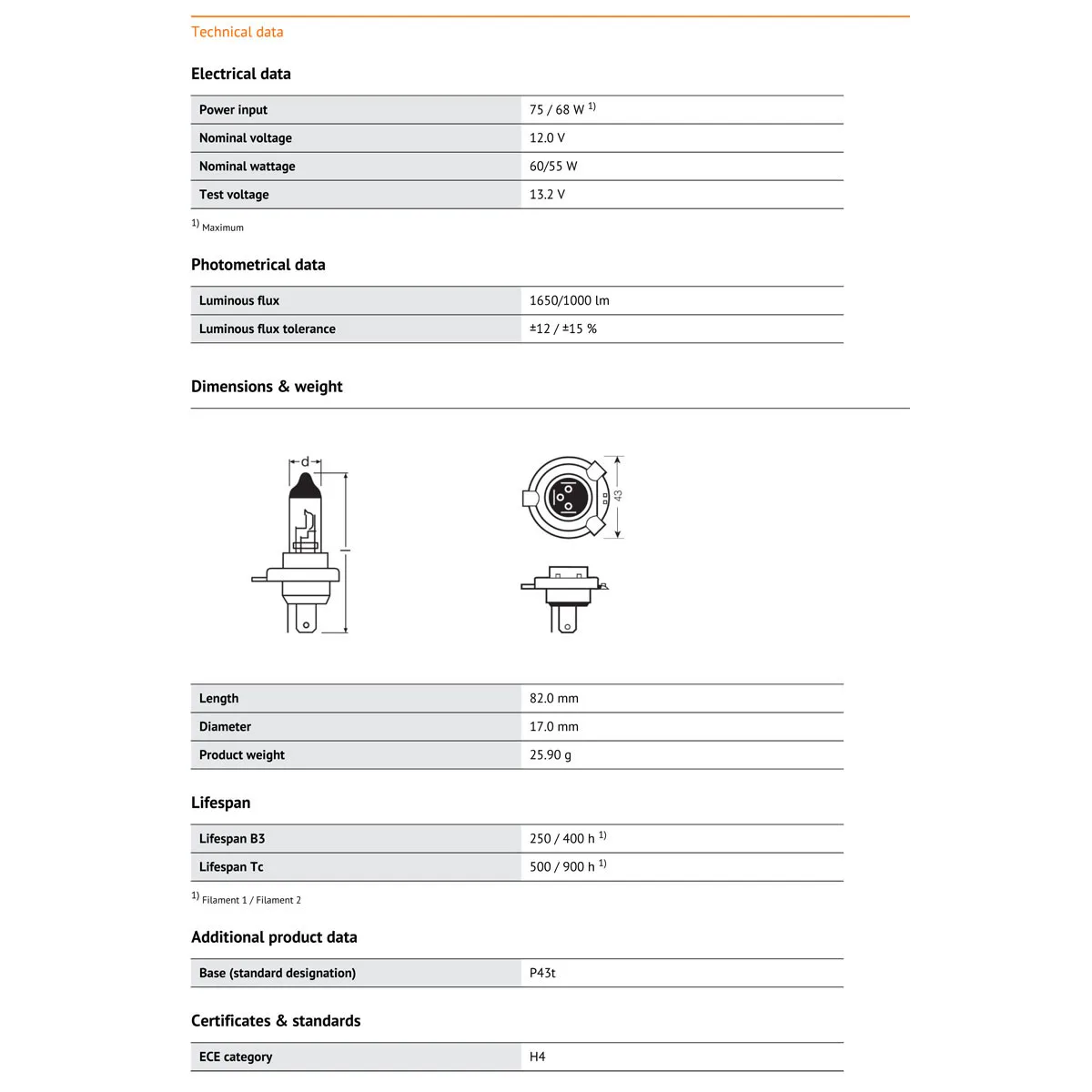 OSRAM-repuestos de línea Original para faros delanteros de coche, 2 piezas, H4, 12V, 60/55W, 3200K, 64193, P43t, estándar, halógeno, haz Alto y