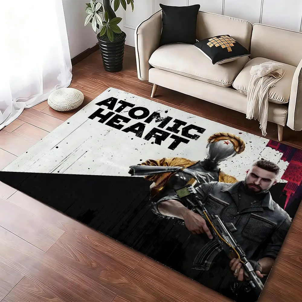 Atomic Heart Floor Mat Soft Thickened Absorbent Non-Slip Bedroom Living Room Door Mat Home Decor Flannel Rugs