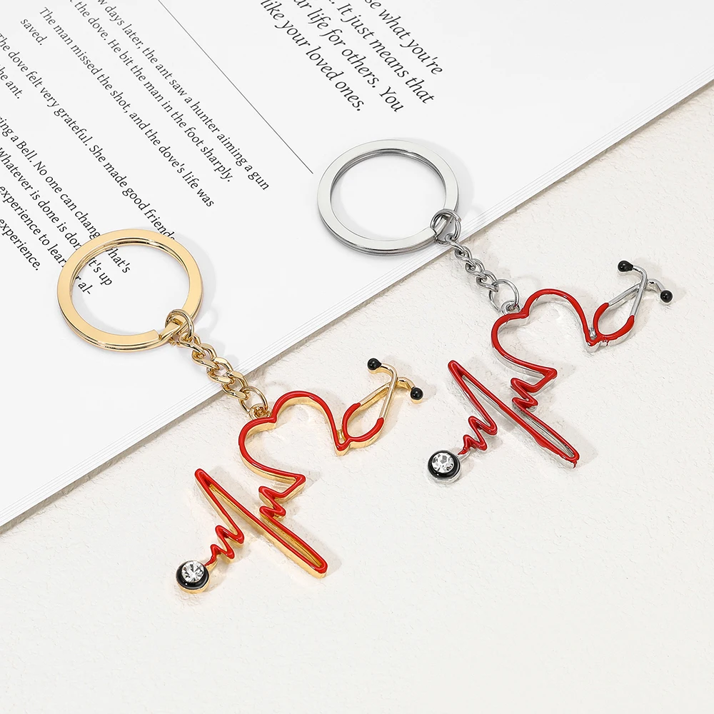 DCARZZ Medical Stethoscope Keychain Enamel Pendant Hreart Keyring Jewelry for Doctor Nurse Backpack Key Accessories