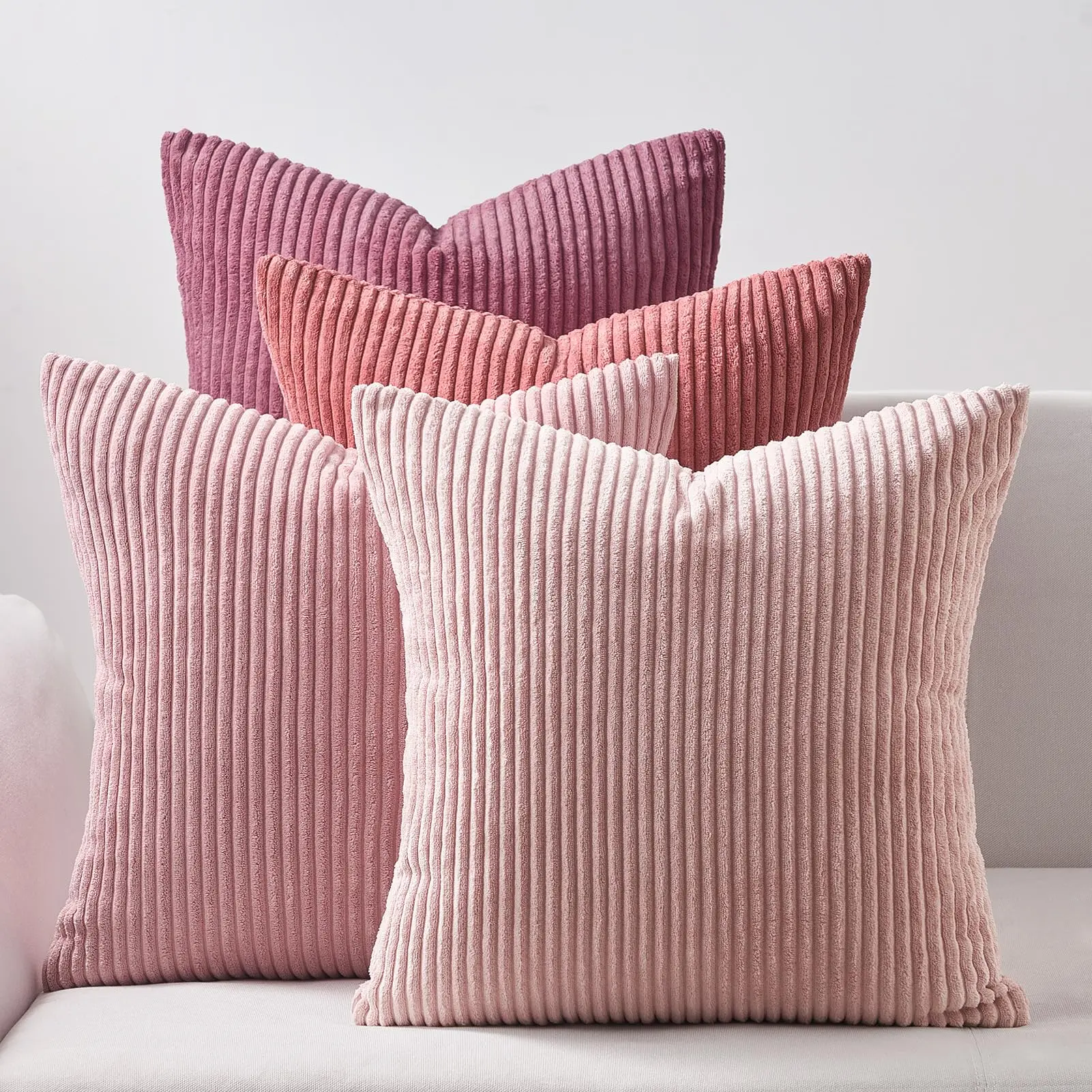 Bohemian Farmhouse Style Solid Color Corduroy Throw Pillow Cover Vertical Strip Textured Cushion Case Home Decor for Living Room