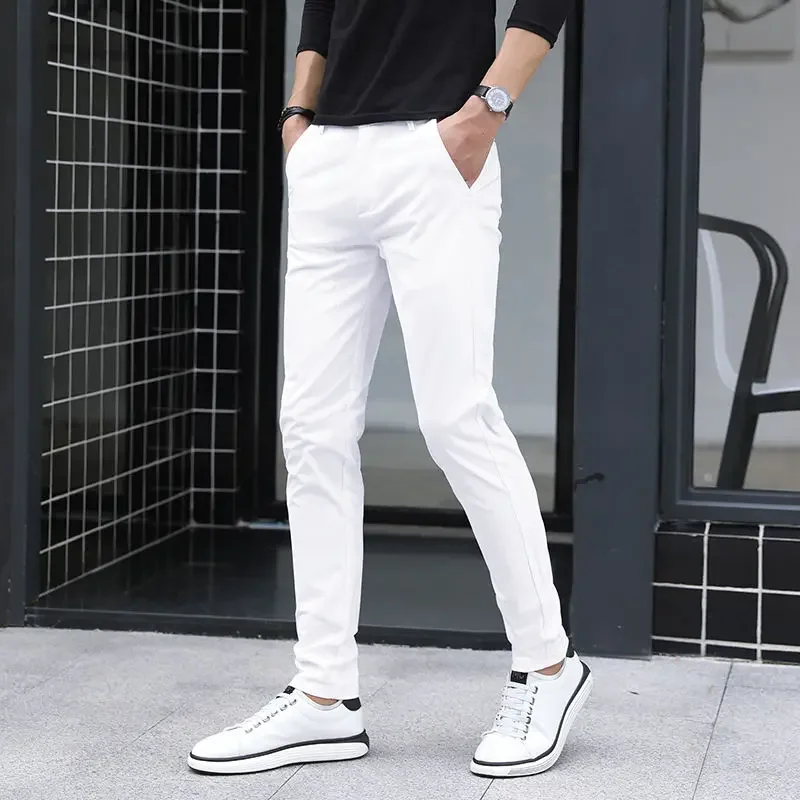 Men\'s Pure White Pants Slim Fit Business Pants for Men Suit Pants Ankle Length Summer Autumn Formal Leisure Suit Trousers  L79