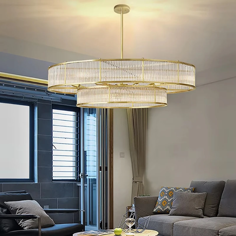 Modern luxury crystal staircase long chandelier duplex villa living room chandelier