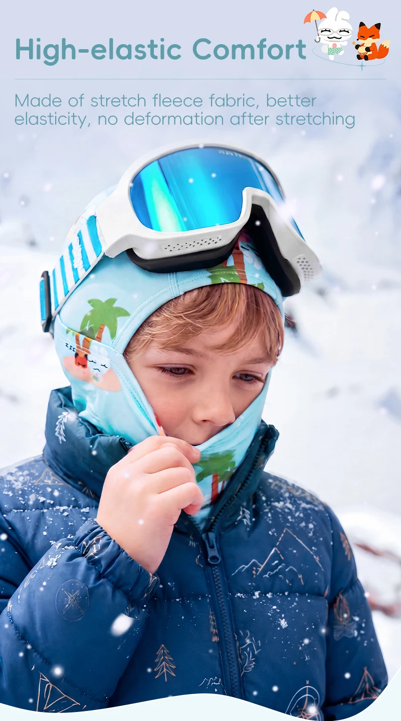 WEST BIKING Jungen Thermo-Balaclava Niedliche Cartoon-Gesichtsmaske Mädchen Winddichter Fleece-Nackenwärmer für Skifahren Radfahren Helmmütze – Detail 6