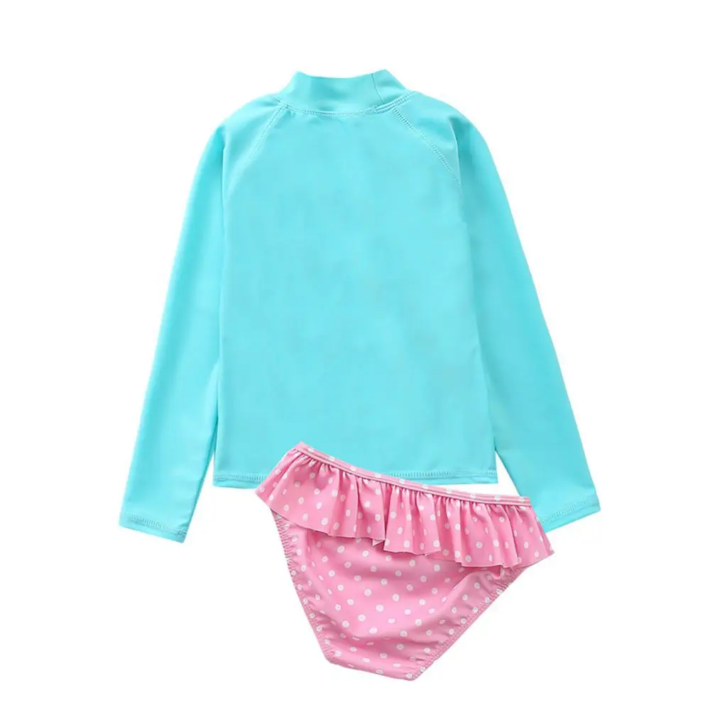 Girls Sunscreen Long Sleeve Swimsuit + Swim Shorts Two Piece Kids Flaming Bird Pattern Ruffle Swimsuit Set 1-12 Years Old