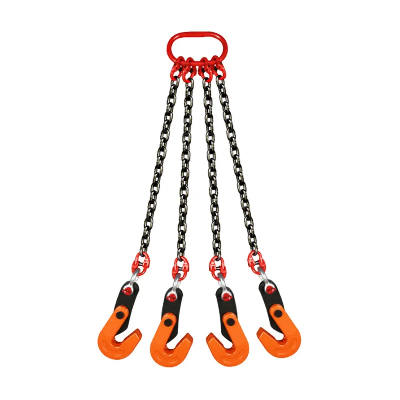 Type L Steel Plate Lifting Clamp Assembly 4 Leg Four Chain Sling Hook 1.6T Heavy Duty Industrial Lifting Rigging Wear Resistant