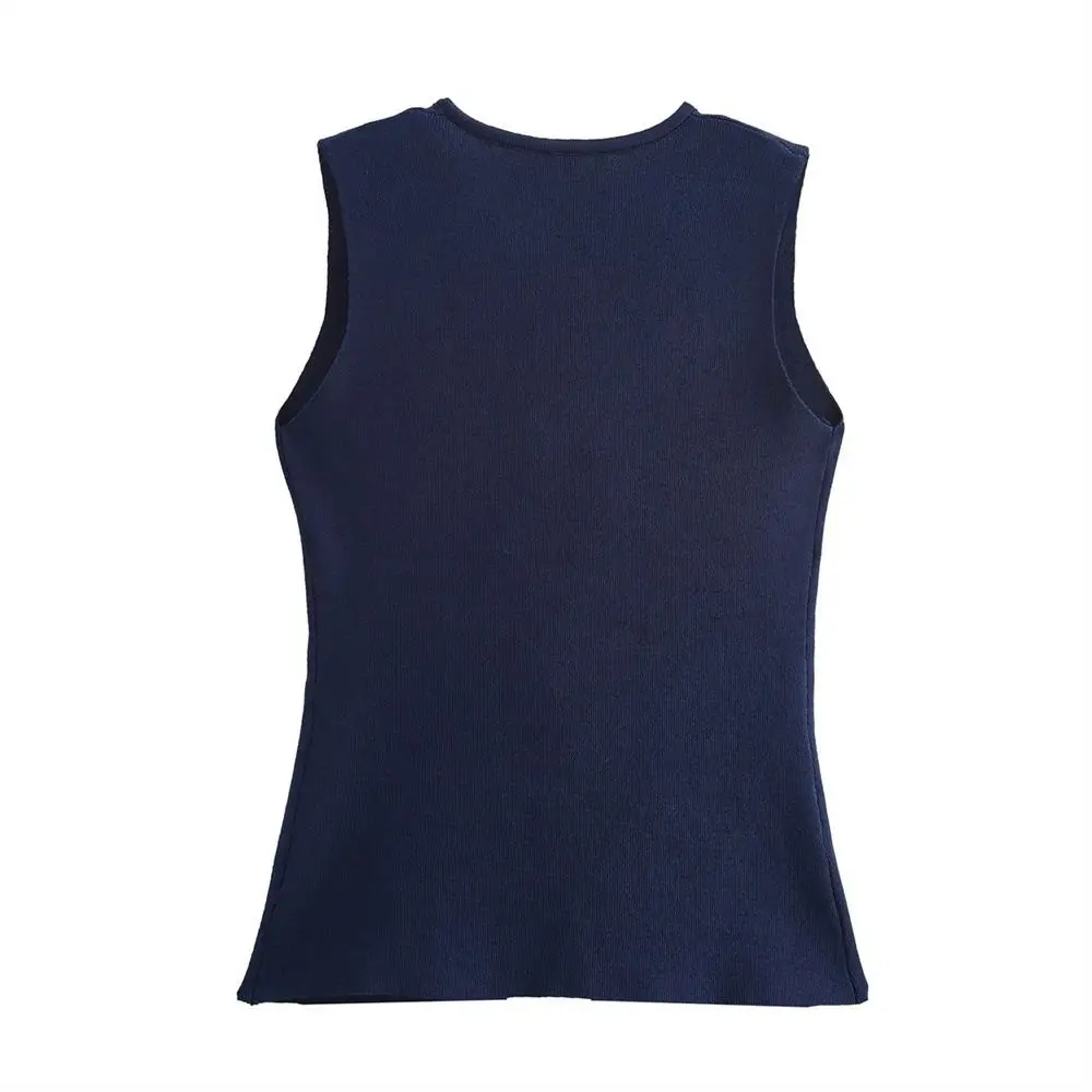 

Single Breasted Sleeveless Sweater V-neck Solid Color Knitted Waistcoat Top Korean Style Slim Fit Vest Crop Coat Summer/Autumn
