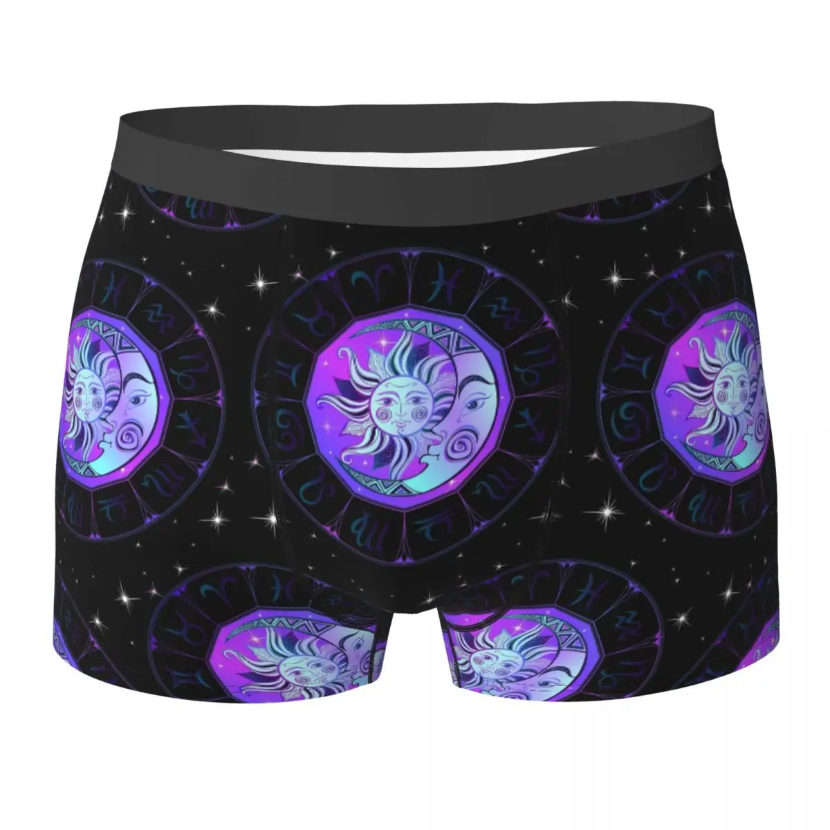 Calzoncillos Boxer, pantalones cortos con rueda del zodiaco, bragas moradas espaciales, ropa interior transpirable para hombre, regalo para novio