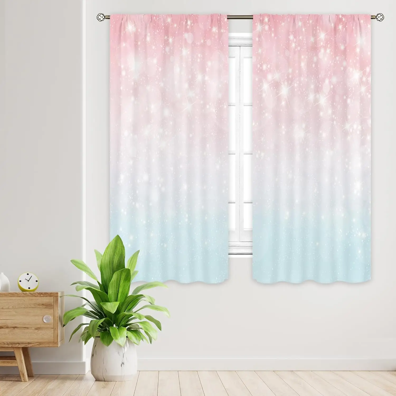 Ombre Pink Teal Curtains for Girls Room, Blush Blue Pastel Drapes with Rod Pocket, Baby Bedroom Window Decor