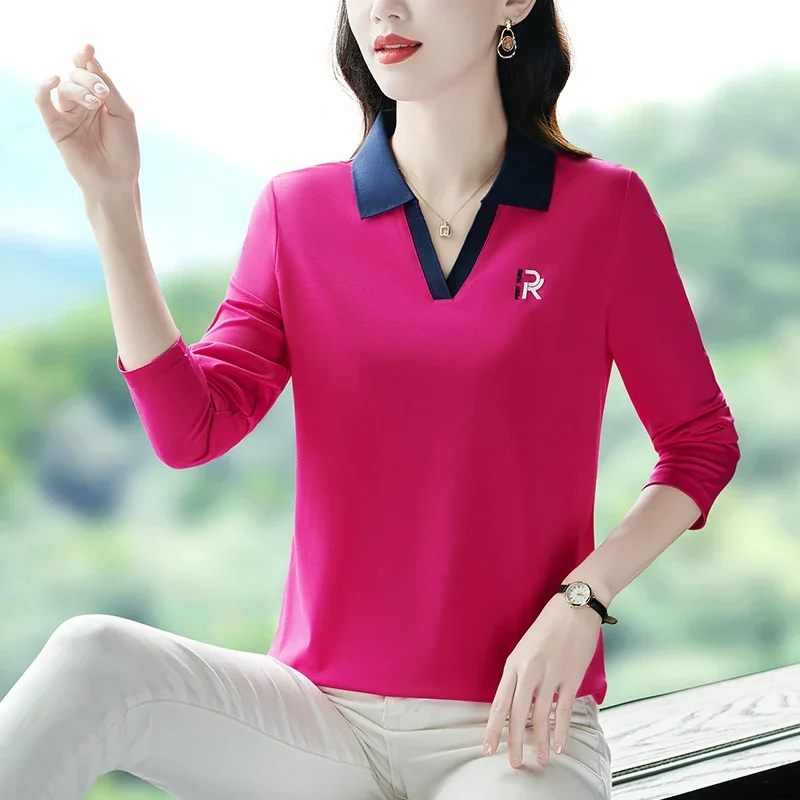 BLACK LONG SLEEVE POLO SHIRT Women's Pretty Shirts Tops Pulovers Womens Cheap Clothes Aesthetic Poles Woman Plus Size Clothing