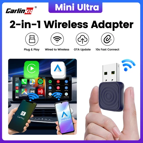 Imagen 1 del producto 2025 Carlinkit 2 en 1 Android Auto adaptador Carplay inalámbrico inteligente Mini Ultra Bt Wifi Usb Dongle para Toyota Volvo Kia Benz Mazda