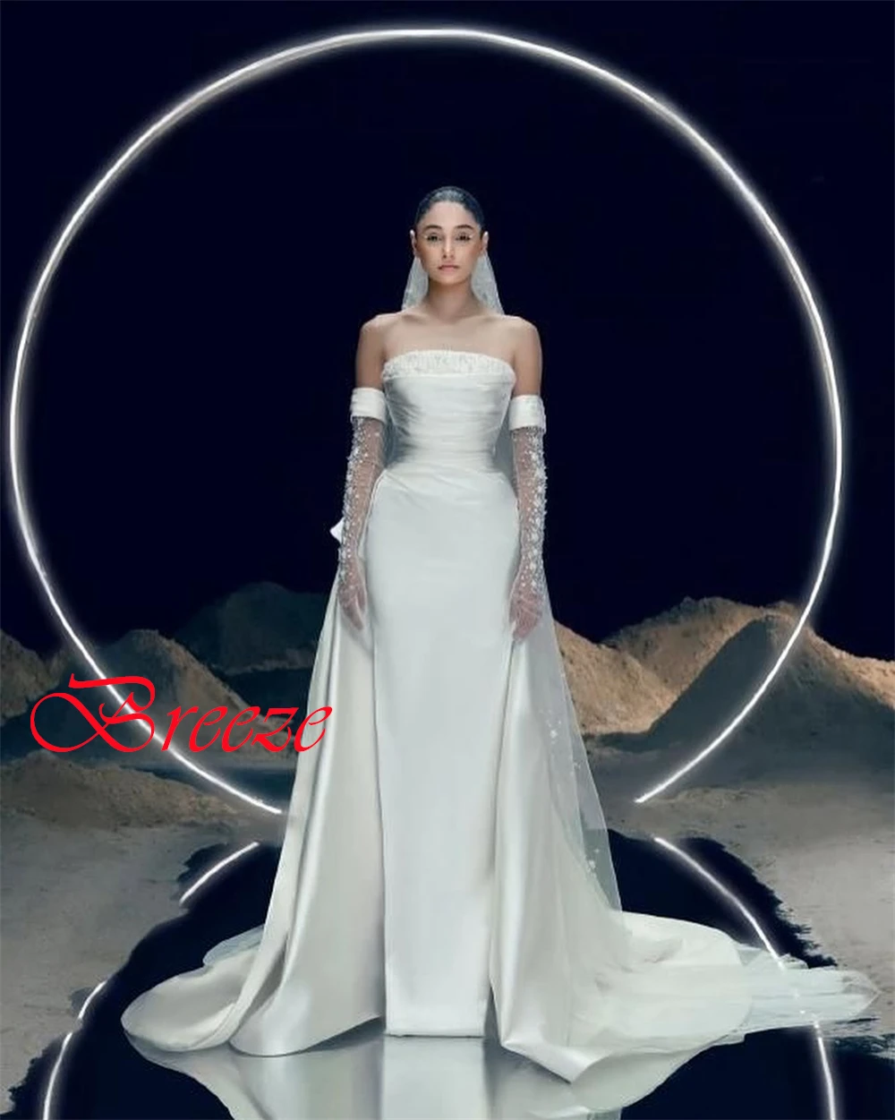Aangepaste sexy witte satijnen trouwjurken eenvoudige strapless afneembare mouw lange mouwen bruidsjurken rugloze zeemeerminjurk