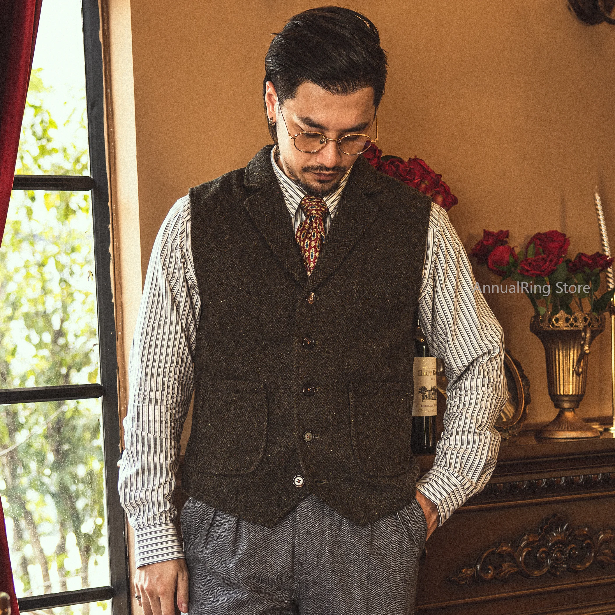 Red Tornado 100% Wool Vintage Stylish Waistcoat 560 GSM Mens Casual Tweed Vest  MJ-0004B