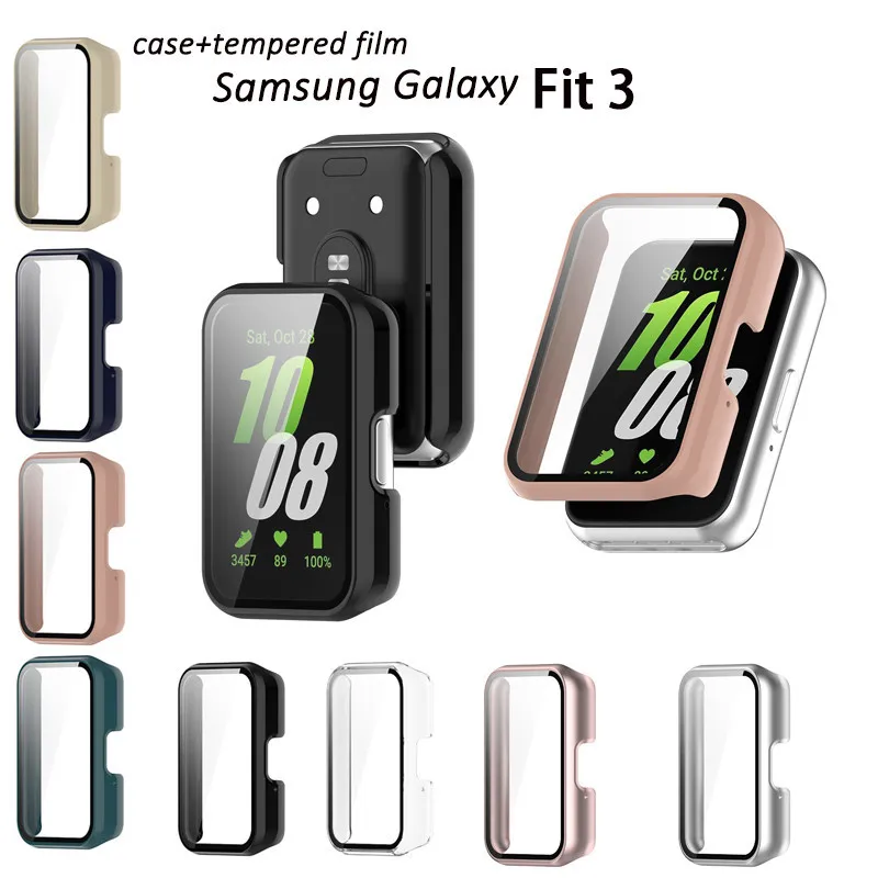 

Case For Samsung Galaxy Fit 3 Fit3 SM-R390 Hard PC Frame Bumper Cover Case +HD Slim Tempered Glass Anti-scratch Screen Protector