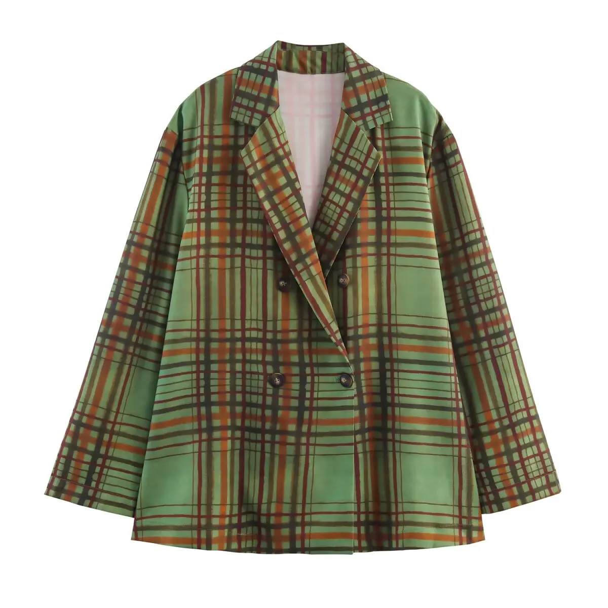 

2025 New Women's Clothing European and American Style Fashion Double-Breasted Plaid Drape Lapel Long-Sleeved Jacket