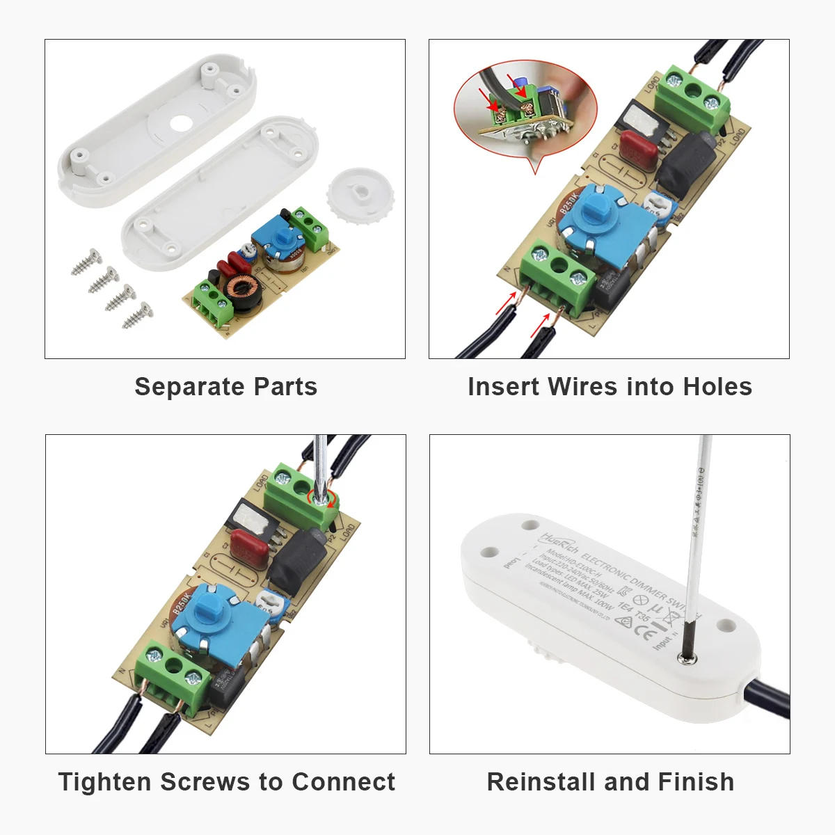 LED Dimmer Switch Full Range Rotary, Interruptor de lâmpada inline para mesa, Lâmpadas halógenas, Interruptor dimmer