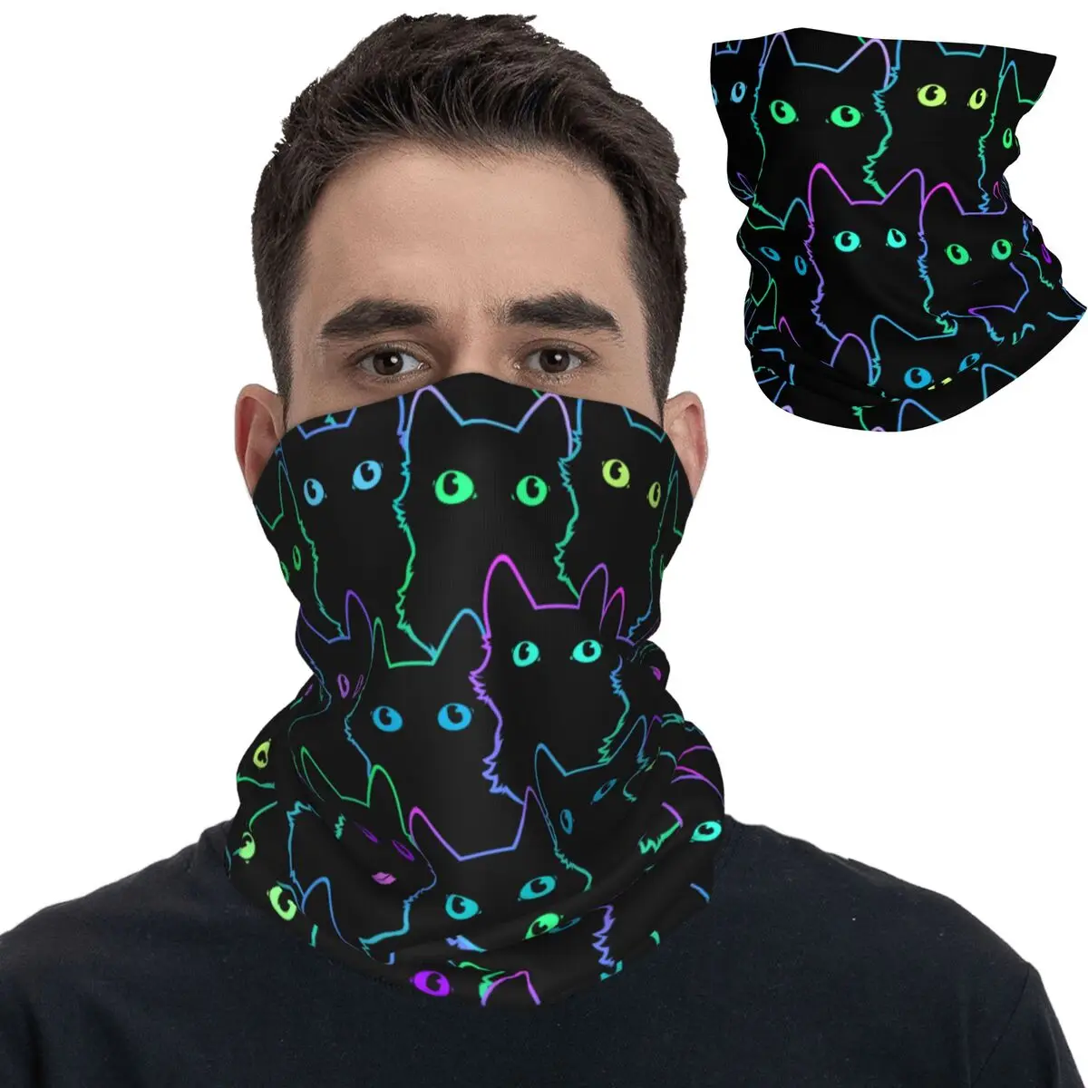 Bandana con estampado de dibujos animados para hombres y mujeres adultos, Bandana colorida con silueta de gato, cubierta para el cuello, pasamontañas, bufanda envolvente, diadema