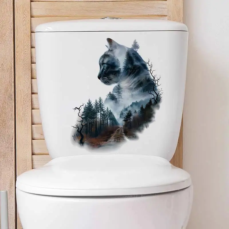 Cat Landscape Creative Wall Sticker Bathroom Toilet Decor Living Room Cabinet Refrigerator Home Decoration Decals M1008