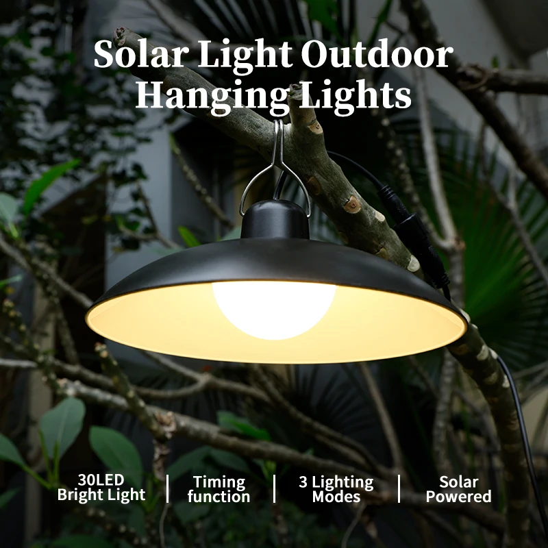 Solar Pendant Light, IPX4 Waterproof, Indoor Outdoor Rechargeable 2 Solar Powered LED Bulbs Shed Light Barn Lights with Remote Control Outdoor Solar Powered Security Flood Light for Wall Porch Shed Barn Garage Garden Patio