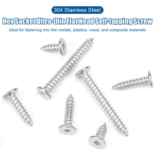 Imagen 2 del producto 10-50 Uds tornillo autorroscante de cabeza plana ultrafina con casquillo hexagonal M2 M2.6 M3 M4 M5 M6 M8 tornillo de madera de cabeza plana grande de acero inoxidable