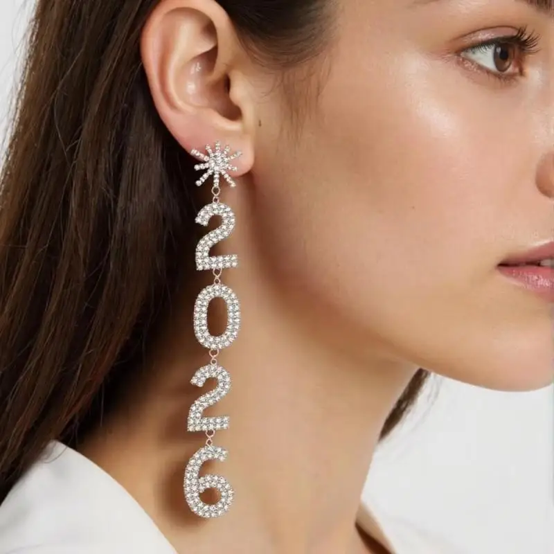 2026 السنة الجديدة المرأة أنيقة حجر الراين ضوء فاخر انخفاض الأقراط الطويلة مجوهرات الحفلات هدايا عيد الميلاد والذكرى السنوية الموضة