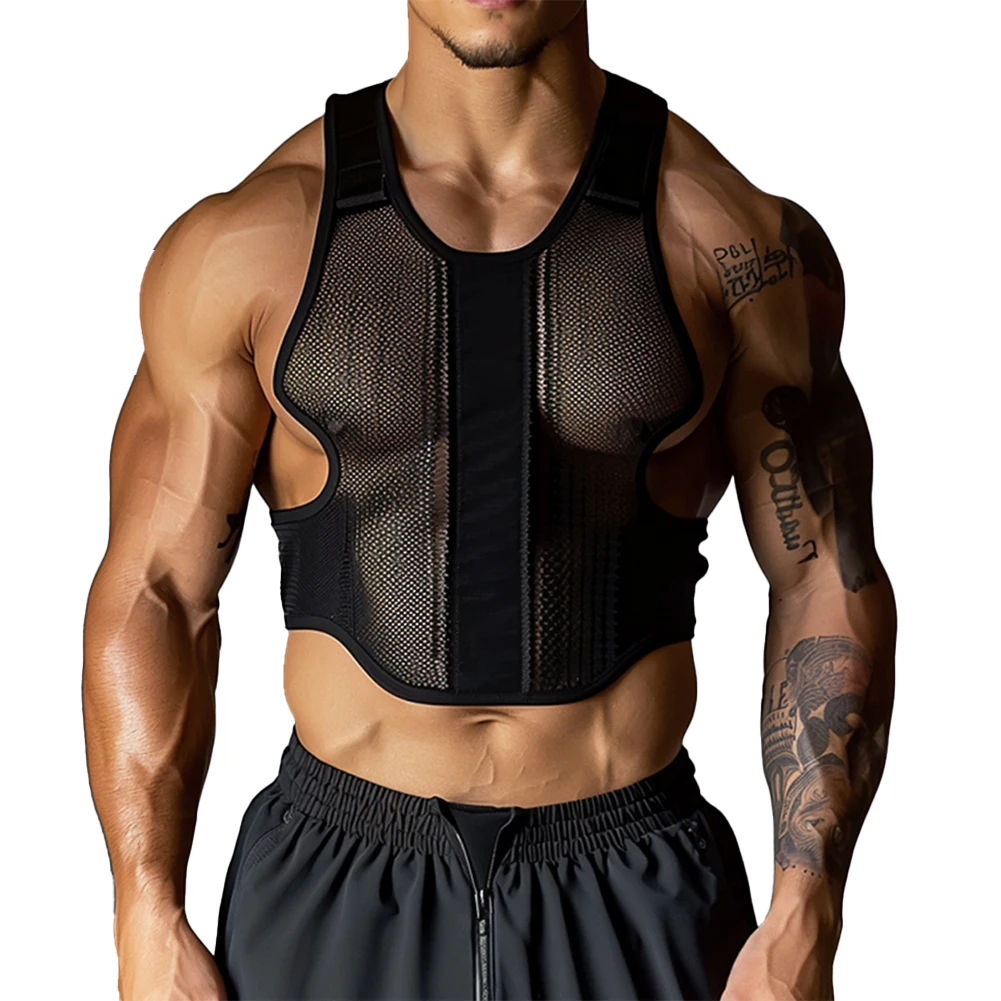 

Майка мужская Просвечивающая сетчатая, майка в стиле пэчворк, подходит для любой погоды, из полиэстера