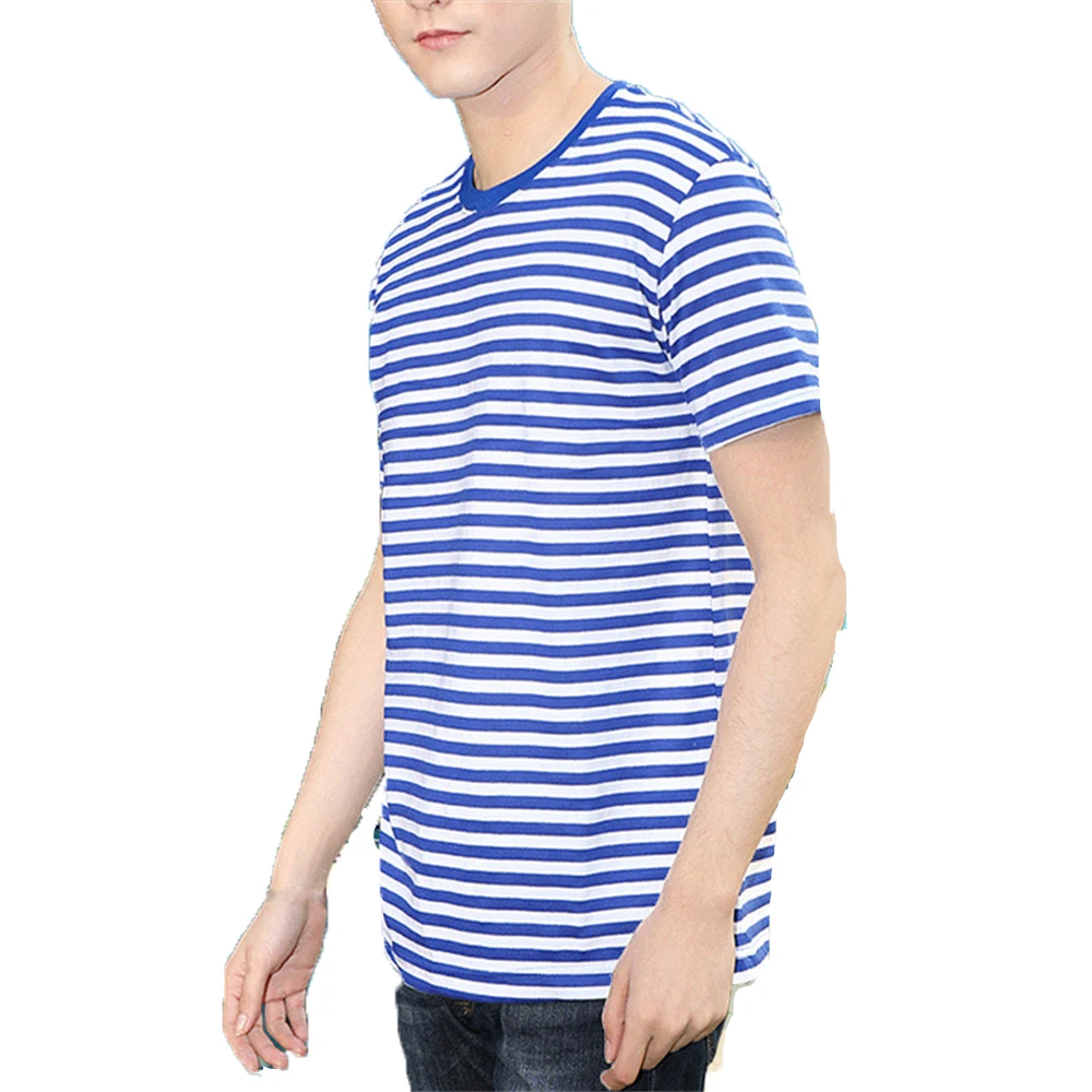 Sailor\'s striped short sleeve Tshirt loose round collar red stripe black stripe green stripe navy shirt class clothing wholesale