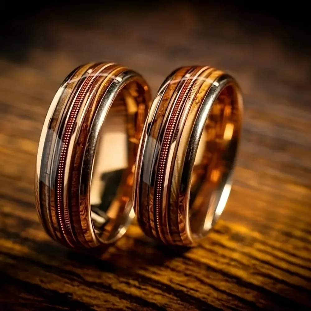 8 مللي متر الأسود كربيد التنغستن الرجال خاتم Barrelwood و قرن الوعل البطانة الغيتار خط برميل النبيذ تصميم خشبي خاتم الرجعية