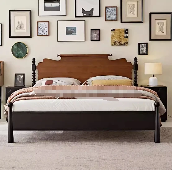 The product can be customized. French retro solid wood simple double bed