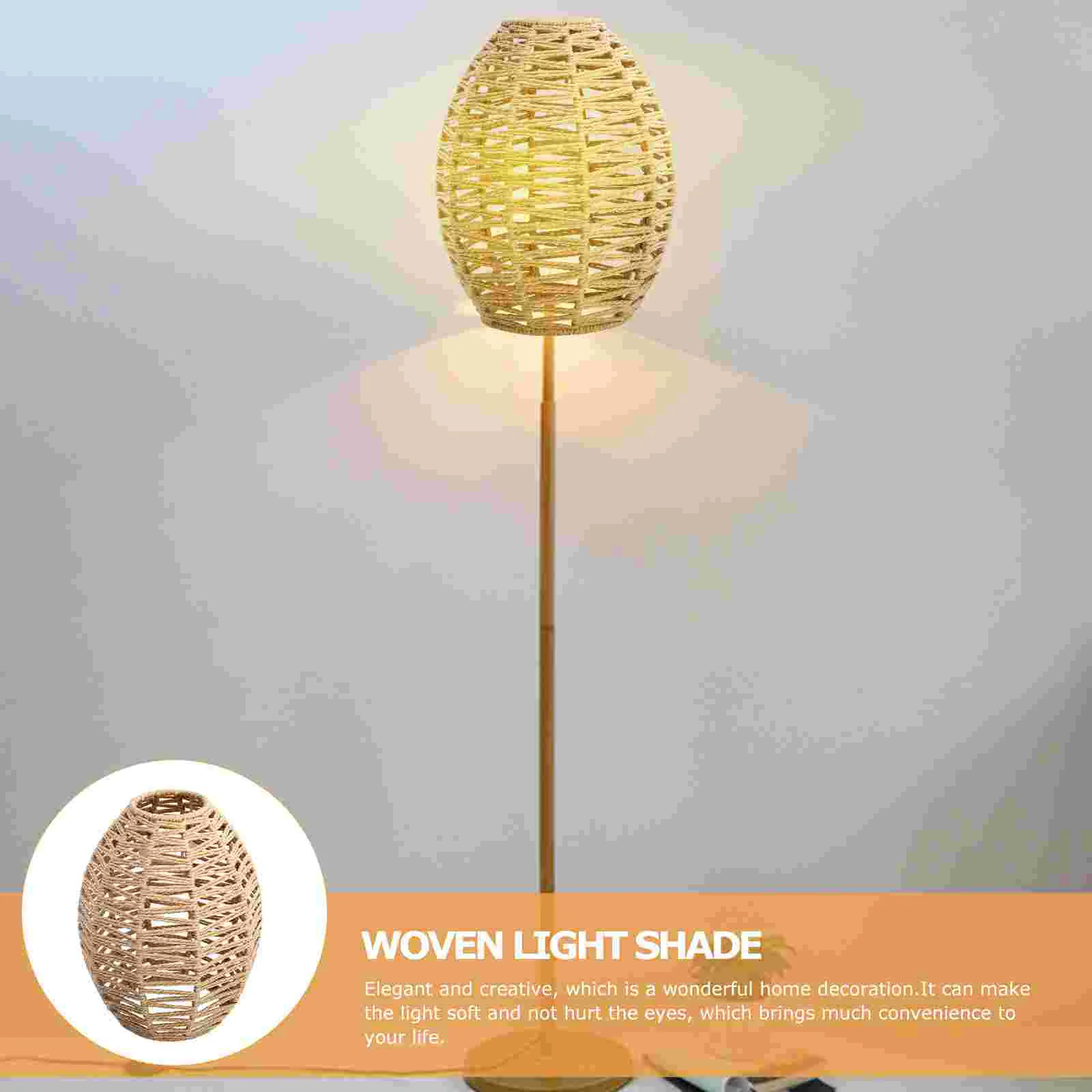 Woven Lampshade Khaki Paper Rope Handmade Pendant Iron Fixture Unique Design Natural Feel Room Decor Bedroom Living Baby Room
