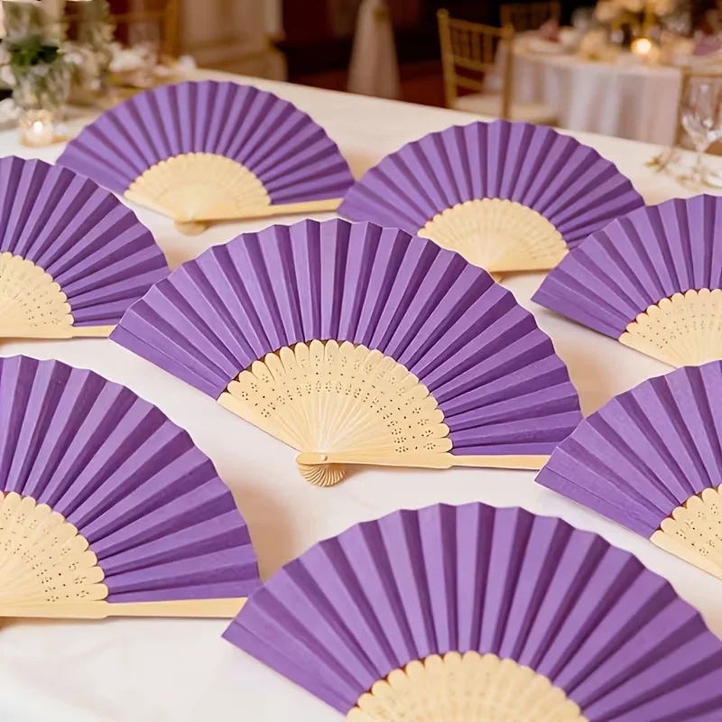 20Pcs/40Pcs/60Pcs/80Pcs Personalized Custom Dark Purple Paper Hand-Held Folding Fans with Laser-Engraved Names and Dates, Paper Fans as Gifts, Hand-Held Paper Fans, Bamboo Folding Fans, for Wedding Gifts, Party Favors, Family, Brides, Summer Outdoor Cultural Activities, Souvenirs, Wedding Party Gifts