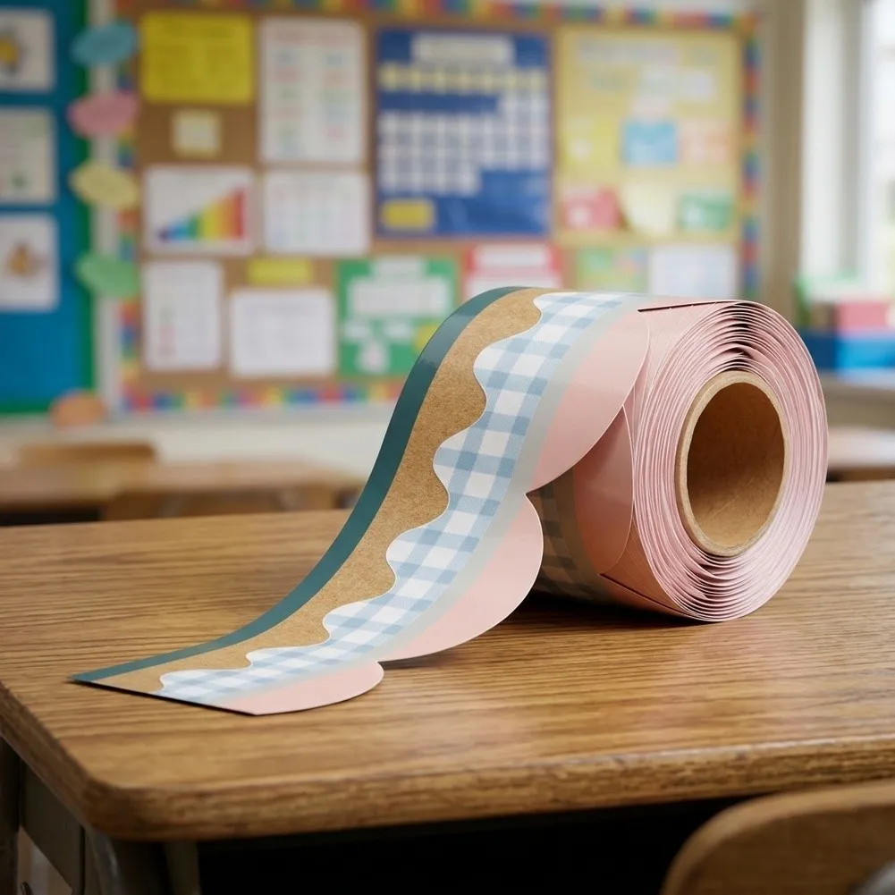 Classroom Blackboard Border Stickers 10m Colorful Wavy Design 7.6cm Width for Bulletin Board For DIY Decoration