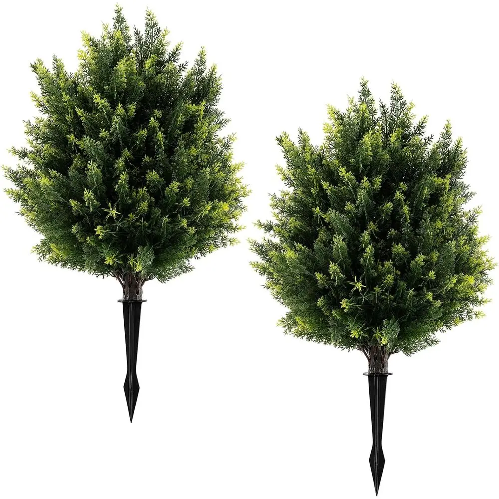 

24 Artificial Pine Topiary Trees, 2 Pack, Indoor/Outdoor, Evergreen Shrubs for Entryway, Front Porch, Garden, Patio, Yard Decor