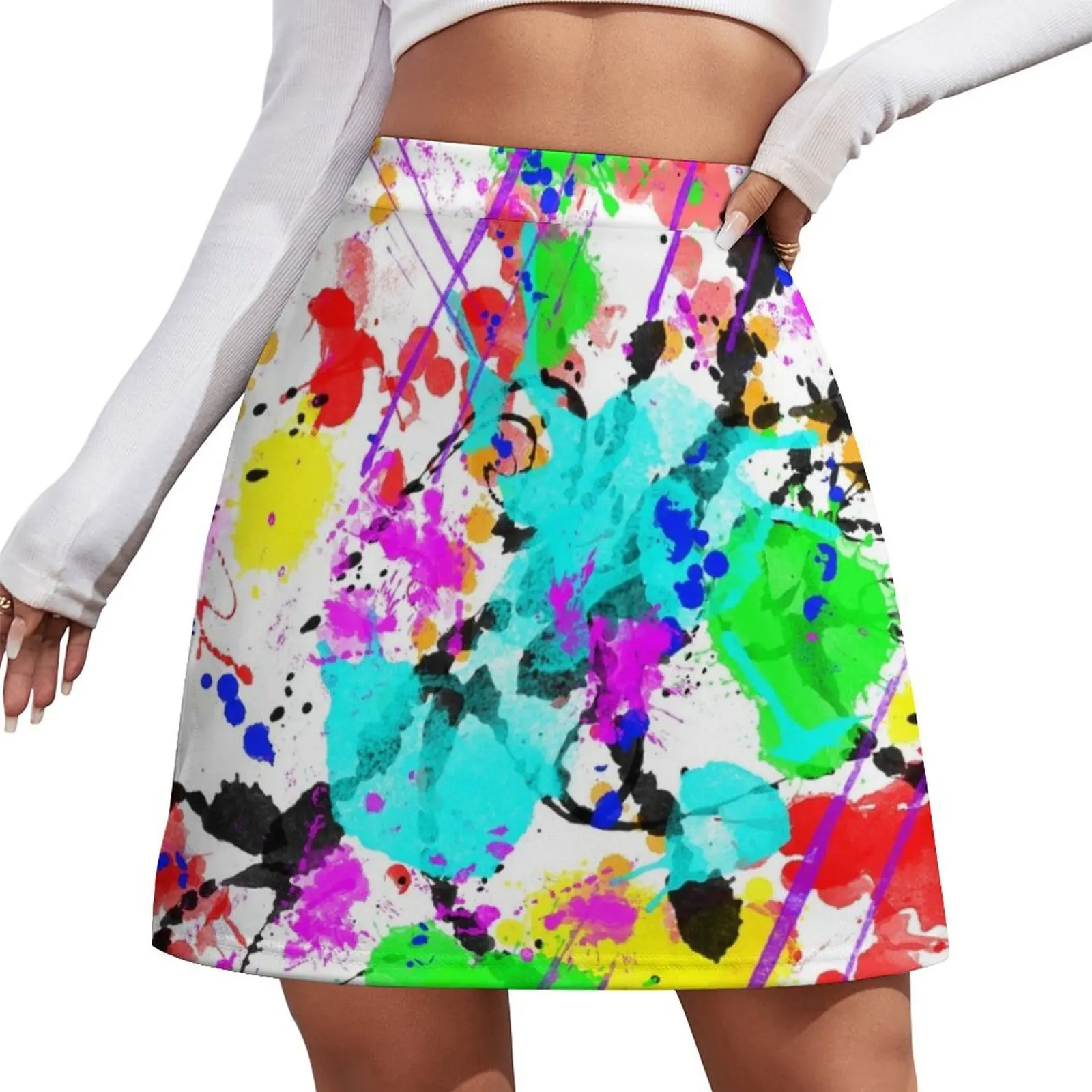 

Watercolor splatter effect, neon colors Mini Skirt festival outfit women night club outfits korean fashion Mini Skirt