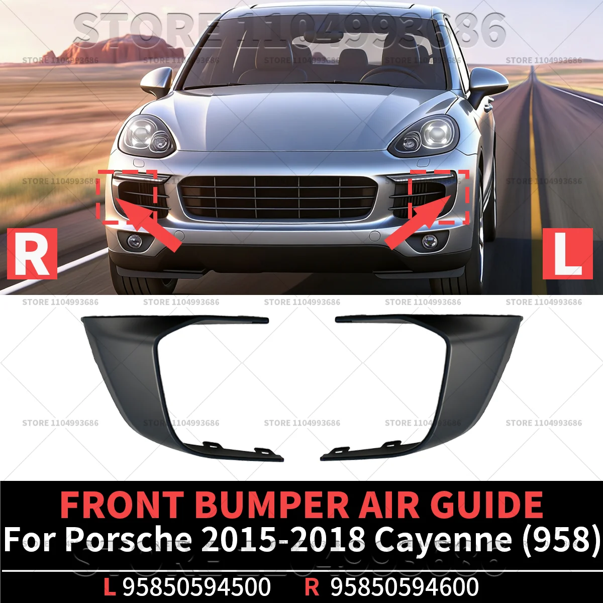 

For Porsche 2015 2016 2017 2018 Cayenne Turbo Diesel S Turbo S (958) Front Bumper Air Guide OEM 95850594600 95850594500