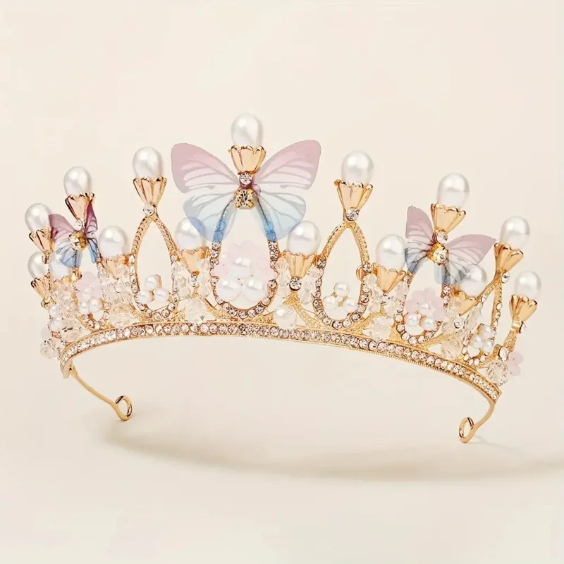 1 قطعة تاج نمط الجنية فراشة زخرفة حجر الراين تيارا الزفاف الزفاف حفلة موسيقية عيد ميلاد التيجان للاستخدام اليومي