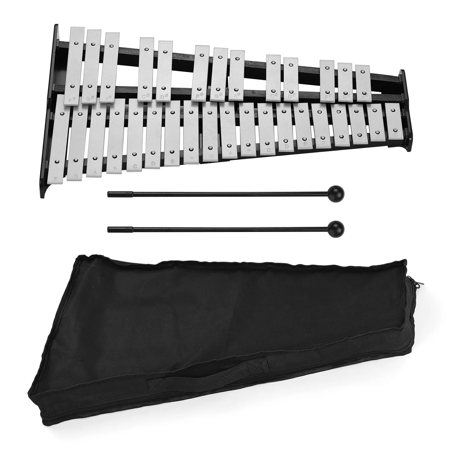 32-Note Xylophone Glockenspiel Wooden Base Solid Aluminum Bars with Mallets Percussion Musical Instrument with Carrying Bag