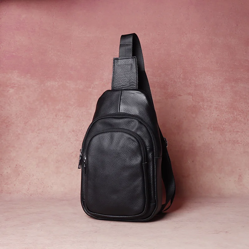 

New Men's Leather Chest Bag Fashion Shoulder Bag Top Layer Cowhide Satchel Bag Outdoor Sports Phone Bag
