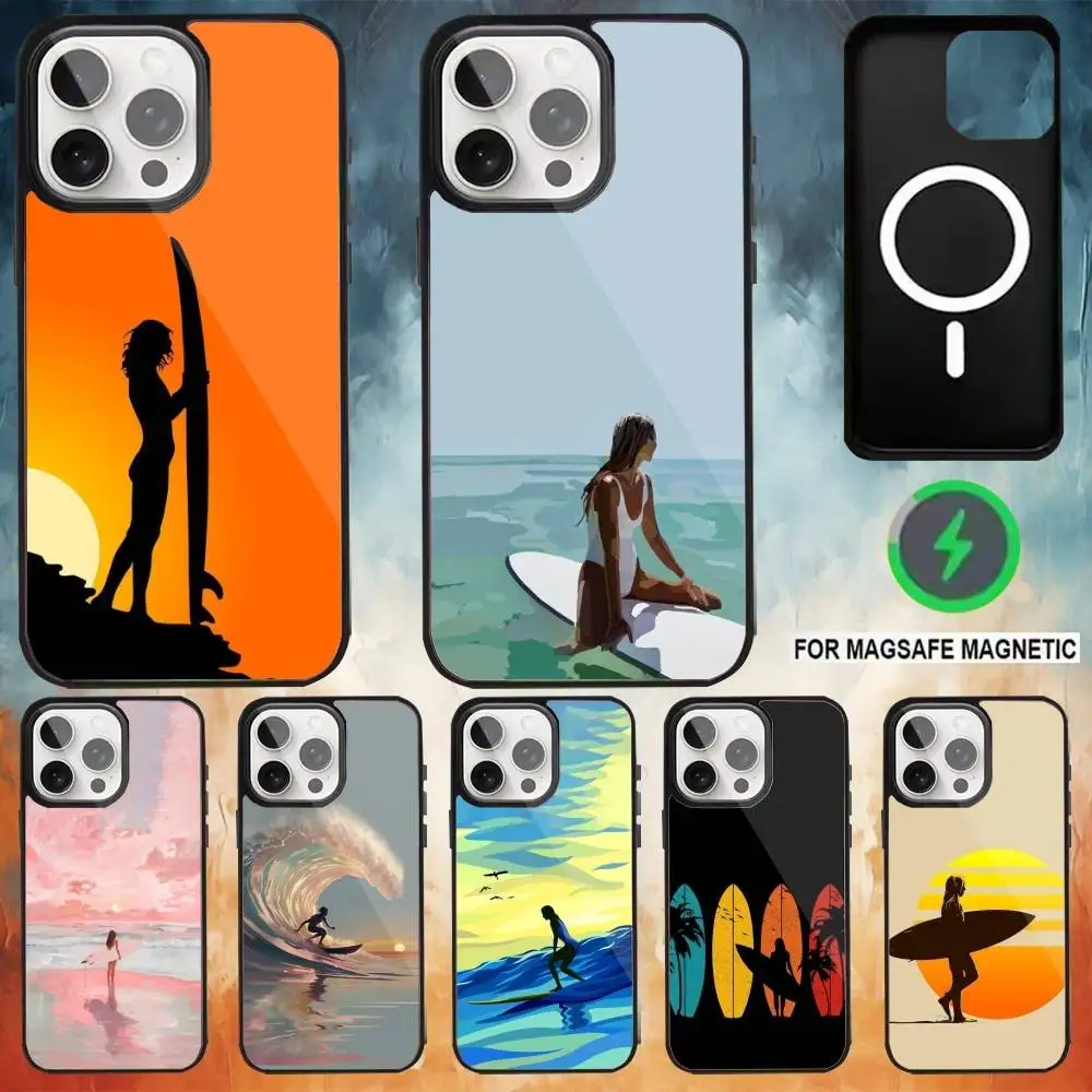 

Surfboard Surfing Phone Case For iPhone17,16,15,14,13,12,11 Plus,Pro Max Magnetic Magsafe Wireless Charging